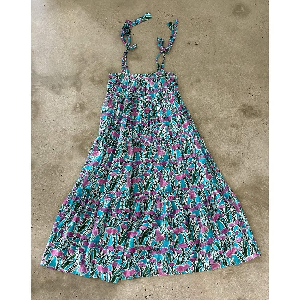 Warm NY Big Blue Love Voile Maxi Dress Size 2 US 6/8 VGUC